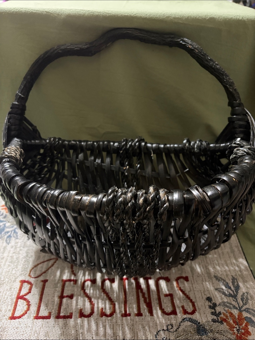 Handwoven Dark Wicker Wall Basket